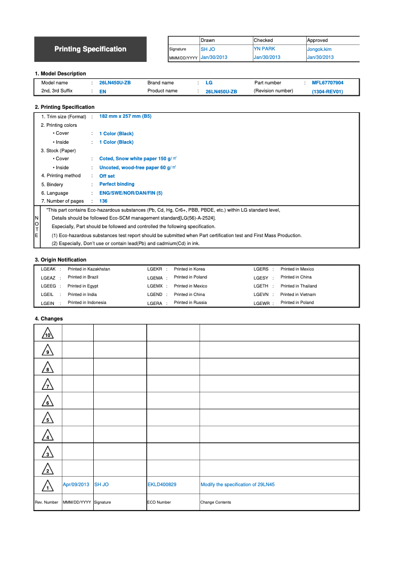 Imagen de la primera página del manual del dispositivo 29LN450U
