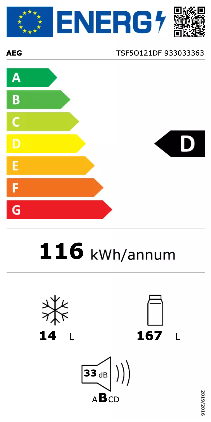 Page n°1 - Label énergétique AEG TSF5O121DF