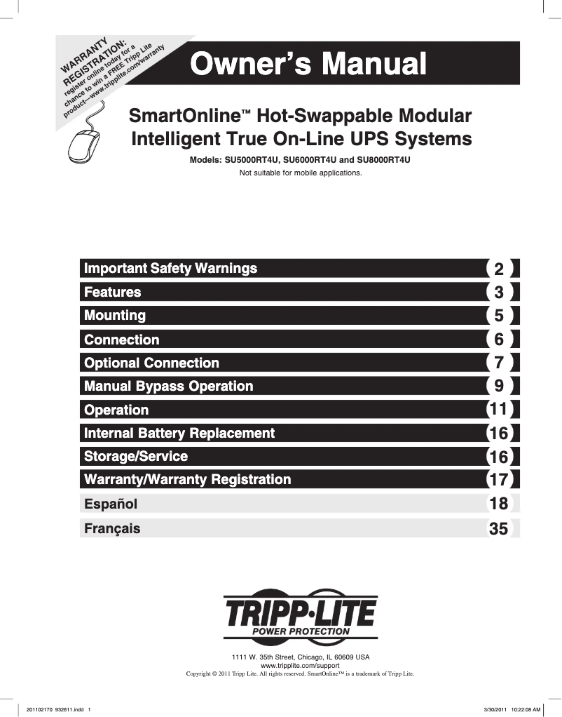 Page n°1 - Manuel utilisateur Tripp Lite SU6000RT4U
