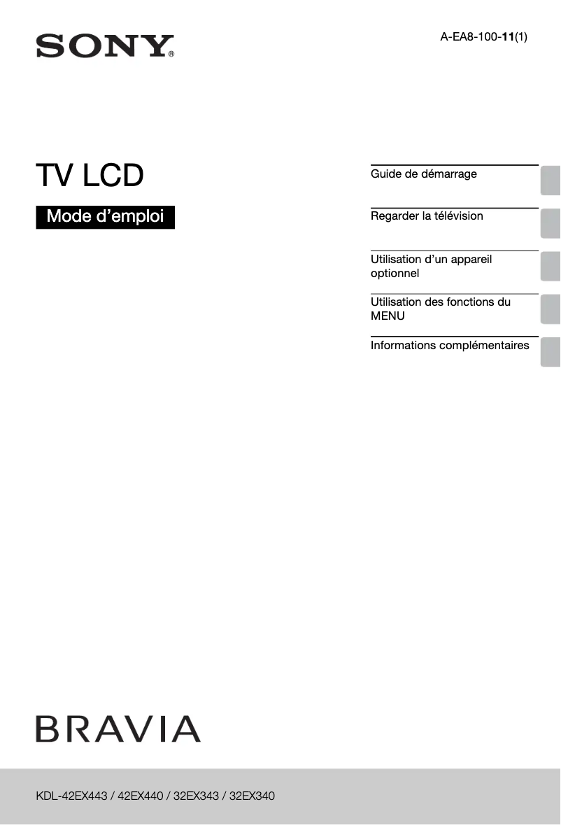 Image de la première page du manuel de l'appareil KDL-32EX340