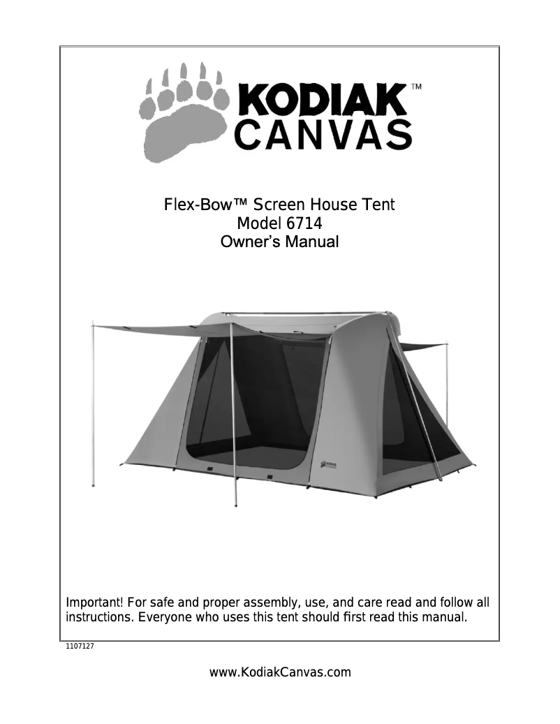 Page 1 de la notice Manuel utilisateur Kodiak Canvas Flex-Box Screen House 6714