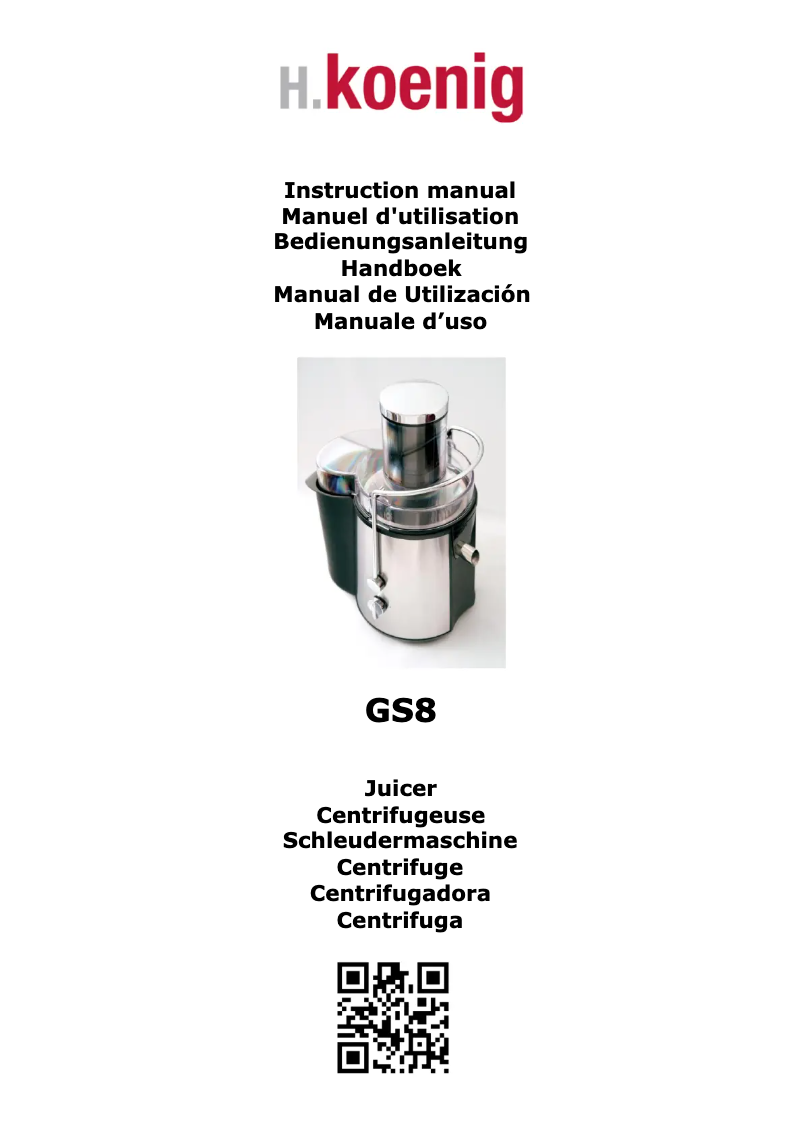 Page 1 de la notice Manuel utilisateur H.Koenig GS8