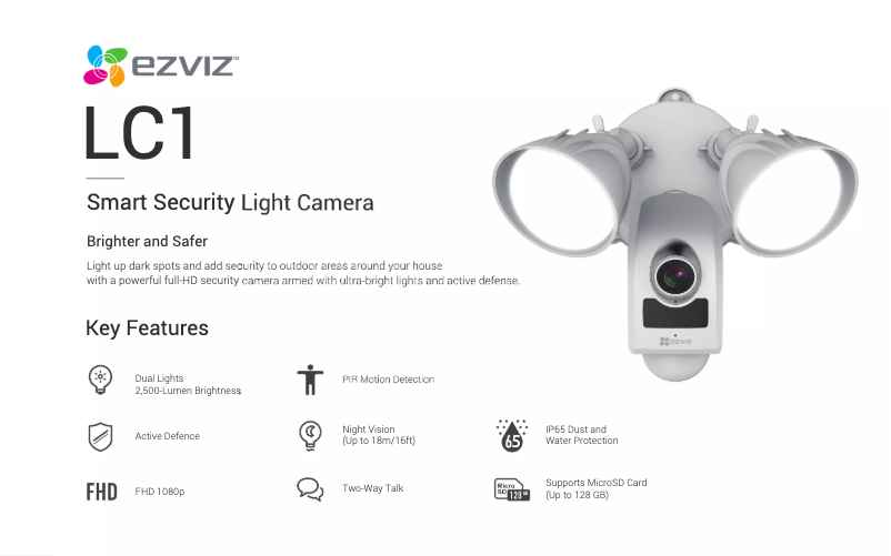 Page 1 de la notice Fiche technique EZVIZ Floodlight LC1