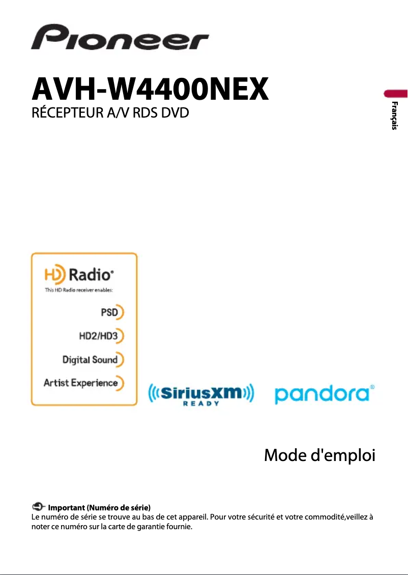 Page 1 de la notice Manuel utilisateur Pioneer AVH-W4400NEX
