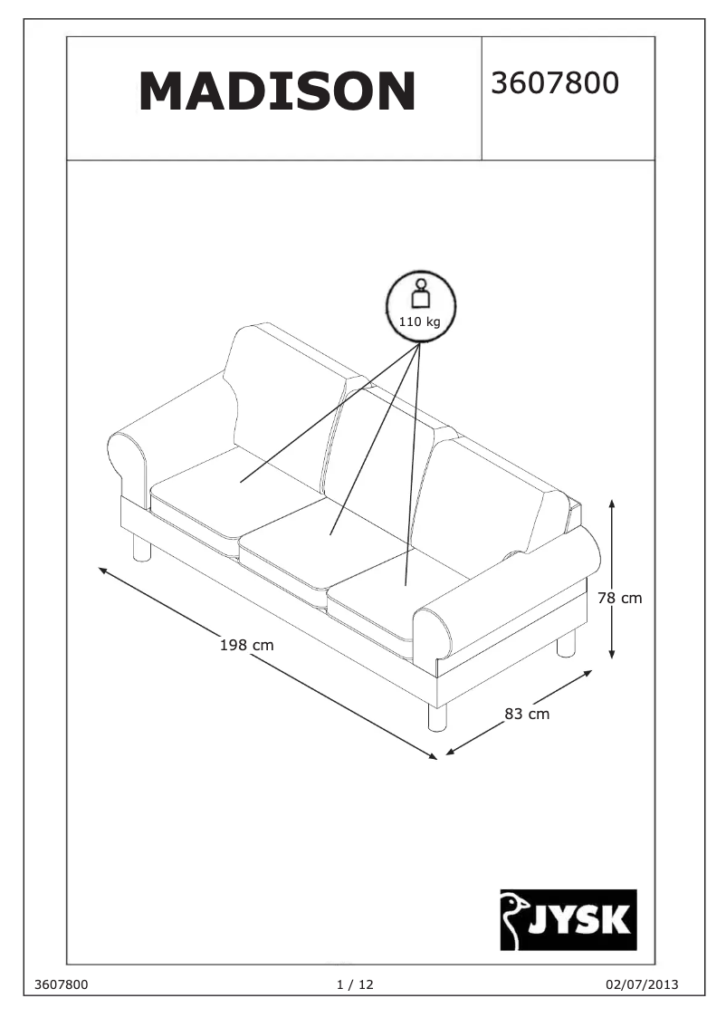 Image de la première page du manuel de l'appareil Madison (2.5 seat)