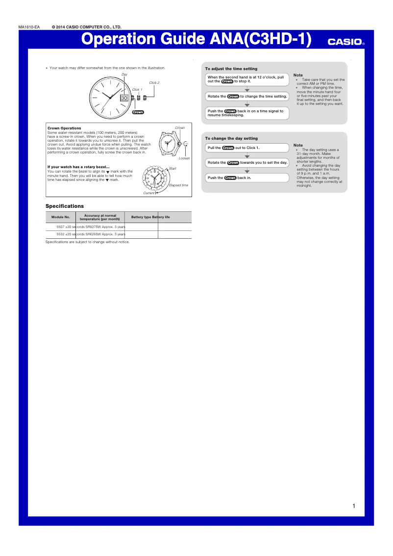 Page 1 de la notice Manuel utilisateur Casio Edifice EFV-120DB-1AVUEF