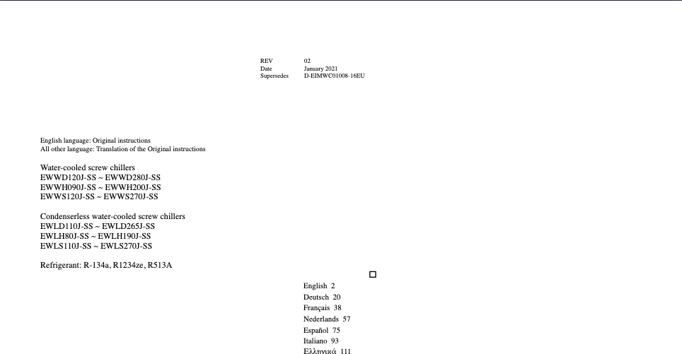 Page 1 de la notice Manuel utilisateur Daikin EWWD360J-SS