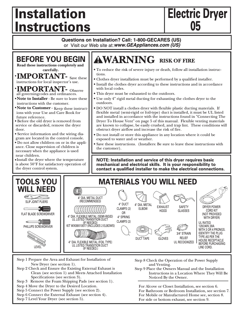 Page 1 de la notice Guide d'installation GE Profile DPSE810EGWT