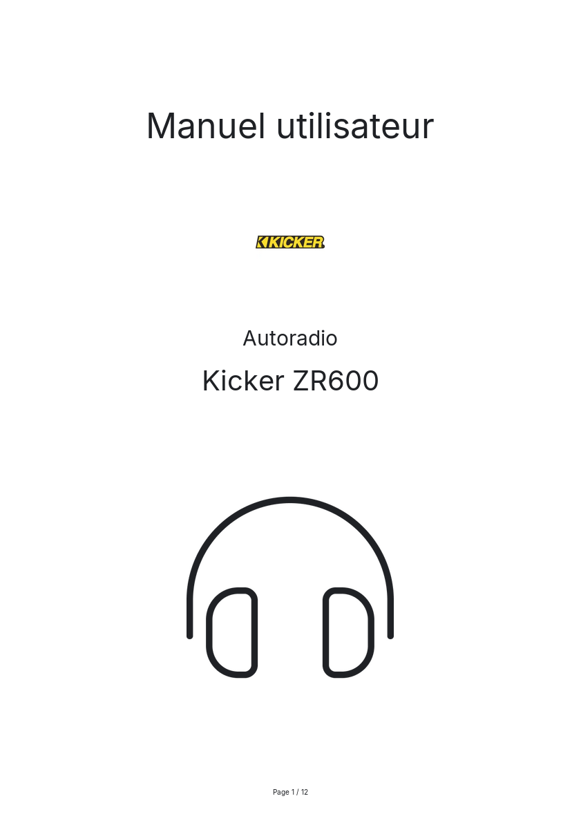 Page n°1 - Manuel utilisateur Kicker ZR600