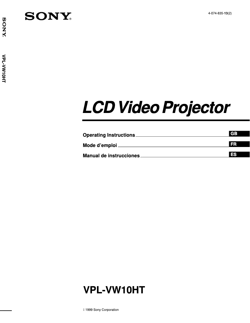Image de la première page du manuel de l'appareil VPL-VW10HT