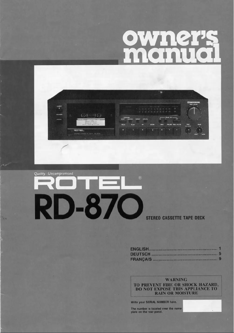 Page n°1 - Manuel utilisateur Rotel RD-870