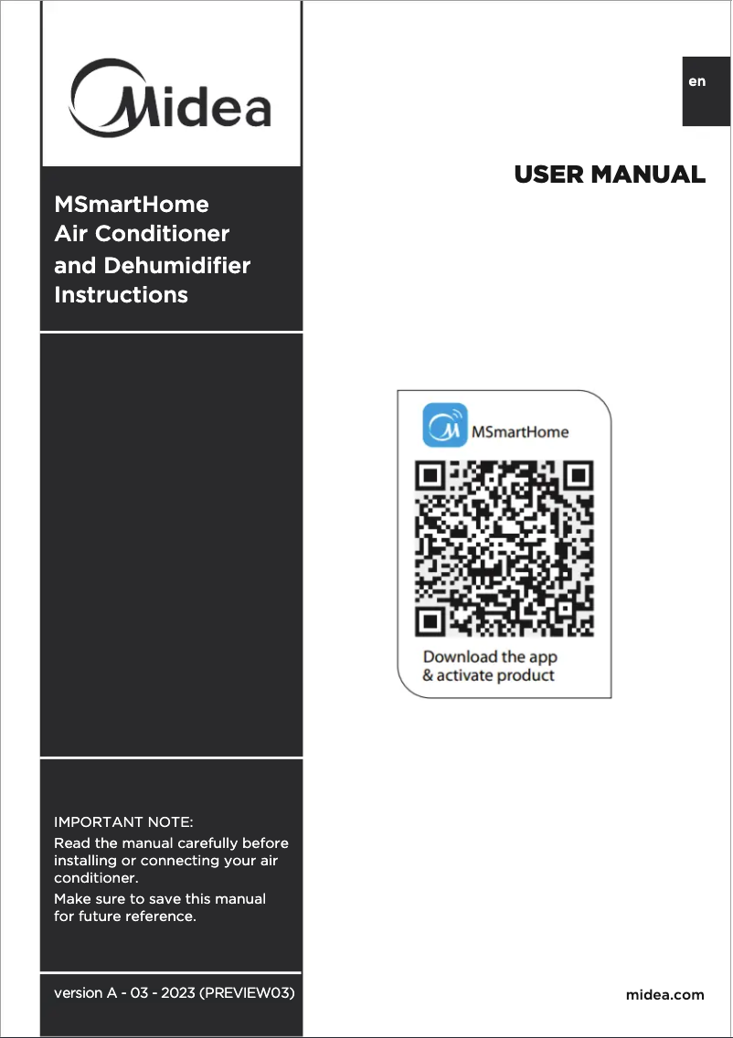 Page 1 de la notice Manuel utilisateur Midea MAW08S1YWT