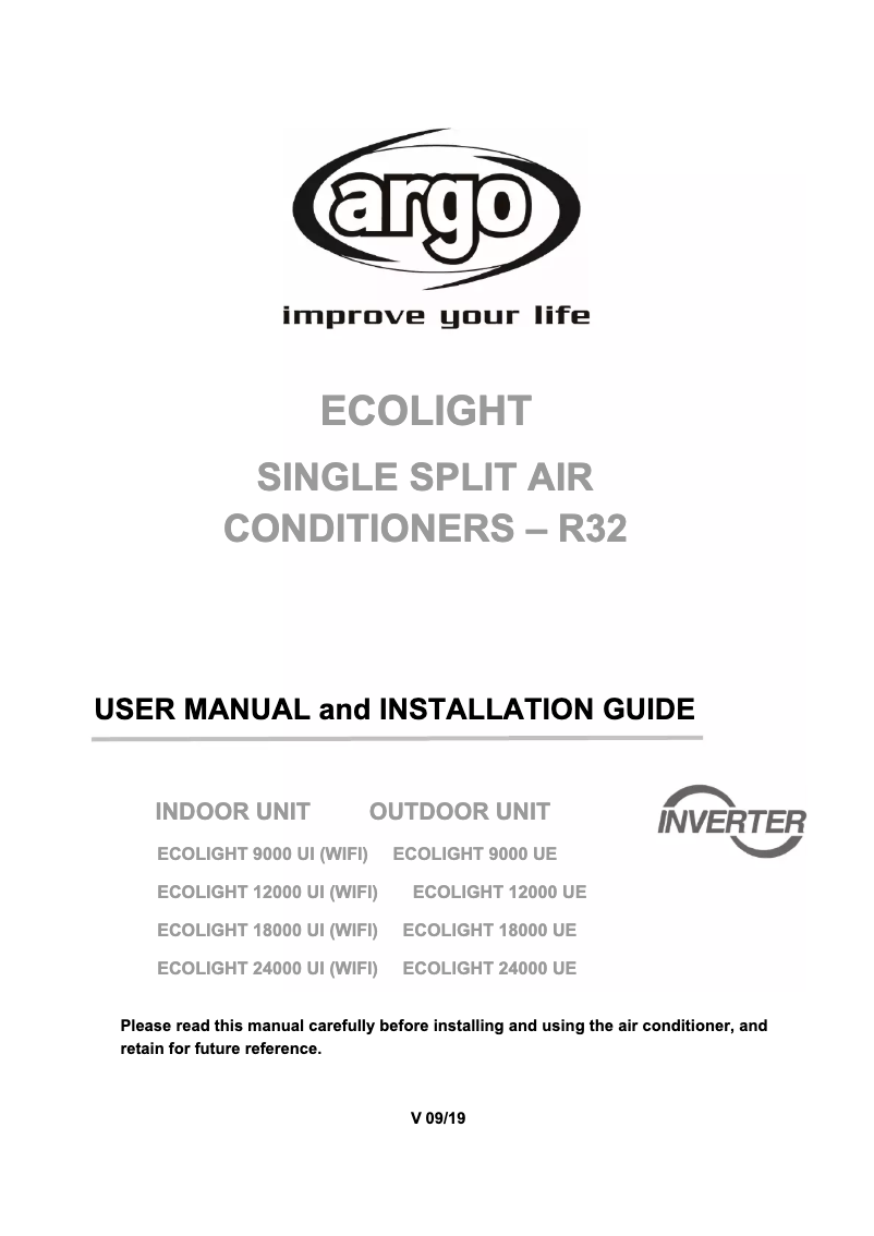 Page 1 de la notice Manuel utilisateur ARGO Ecolight R32