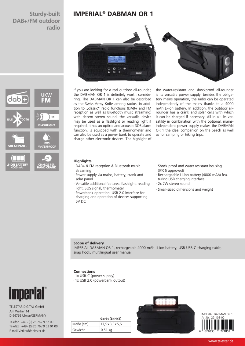 Image de la première page du manuel de l'appareil DABMAN OR 1