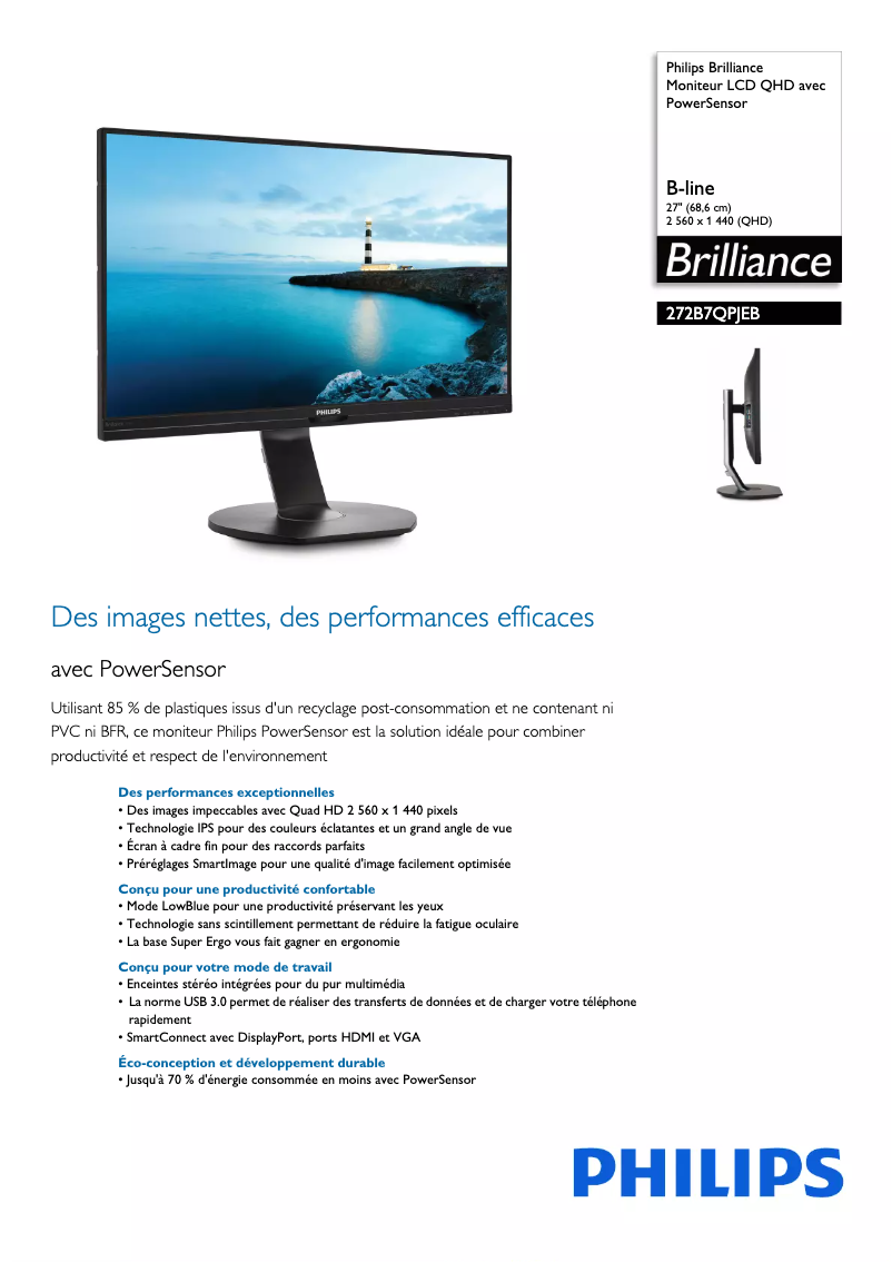 Page n°1 - Fiche technique Philips Brilliance 272B7QPJEB