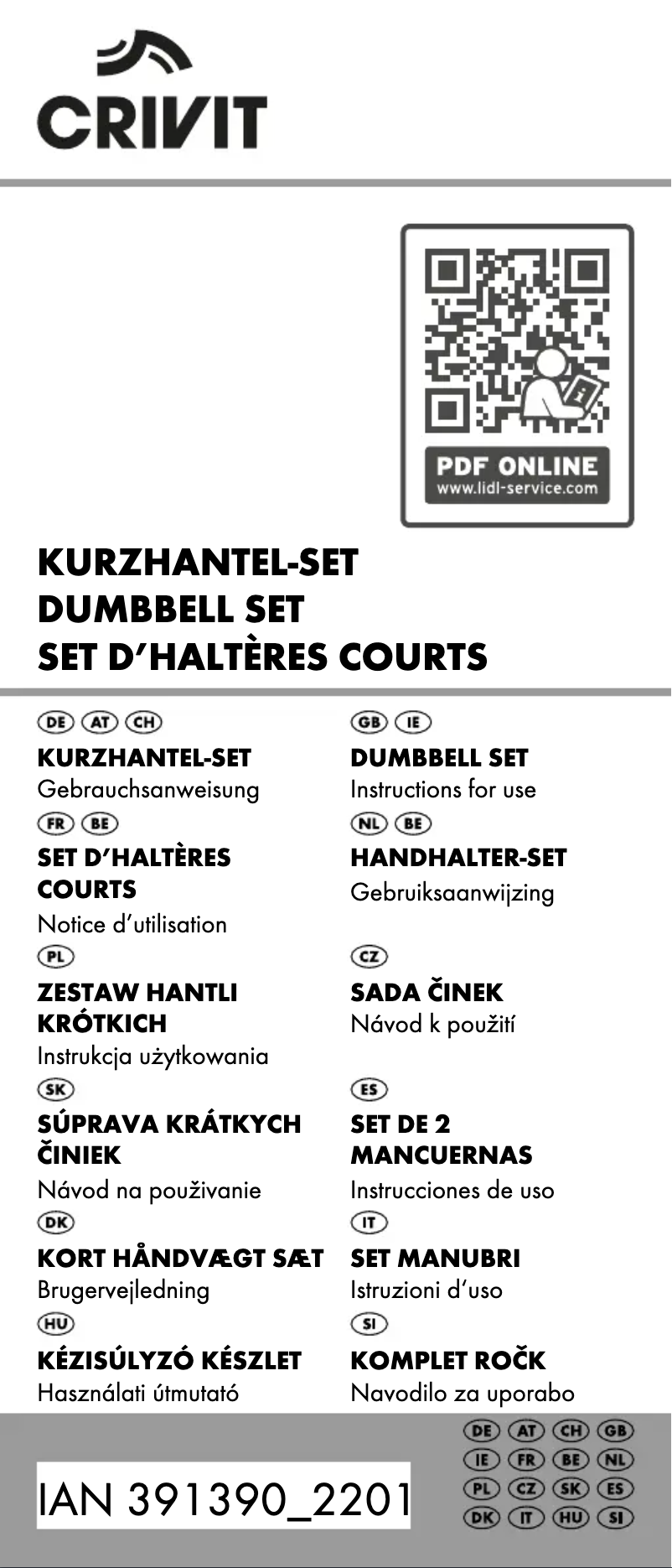 Page 1 de la notice Manuel utilisateur Crivit IAN 391390