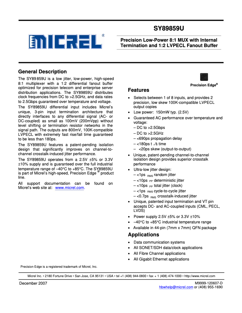 Image de la première page du manuel de l'appareil SY89859U