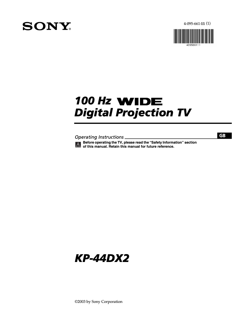 Page n°1 - Manuel utilisateur Sony KP-44DX2U