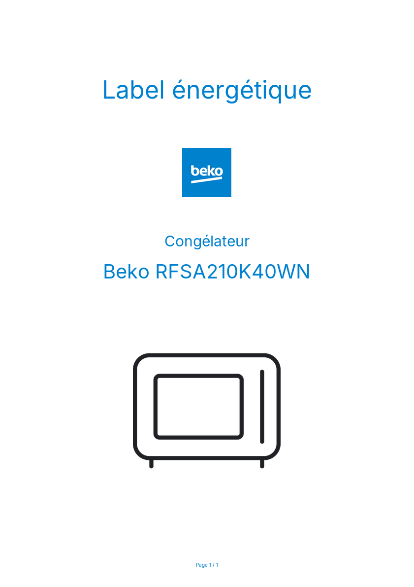 Page n°1 - Label énergétique Beko RFSA210K40WN