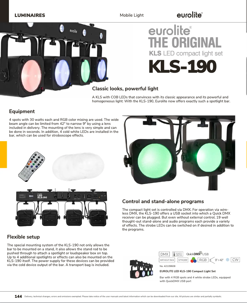 Page 1 de la notice Catalogue Eurolite LED KLS-190