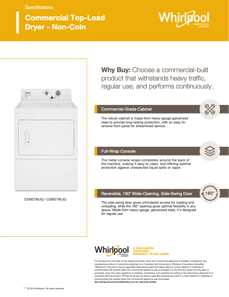 Página 1 del manual Ficha técnica Whirlpool CGM2795JQ