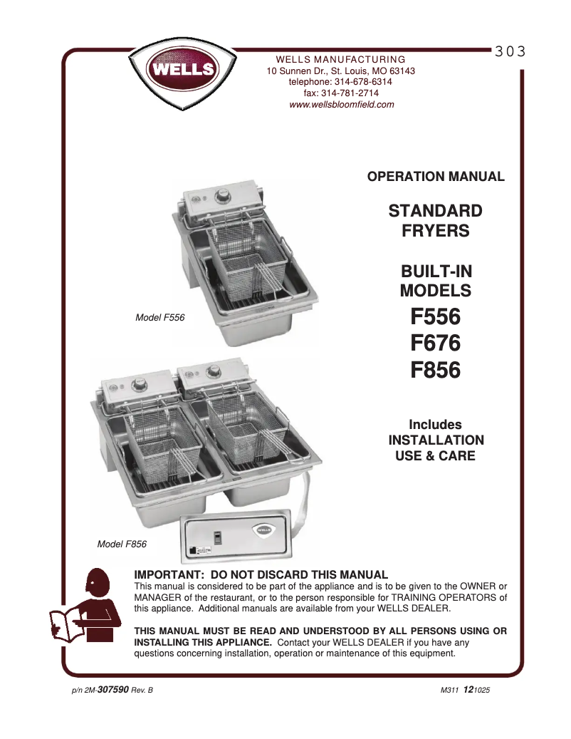 Page 1 de la notice Manuel utilisateur Wells F556