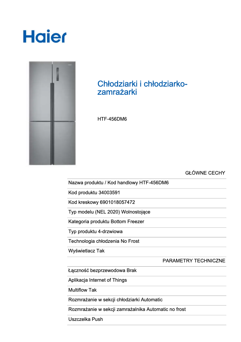 Page n°1 - Label énergétique Haier HTF-456DM6
