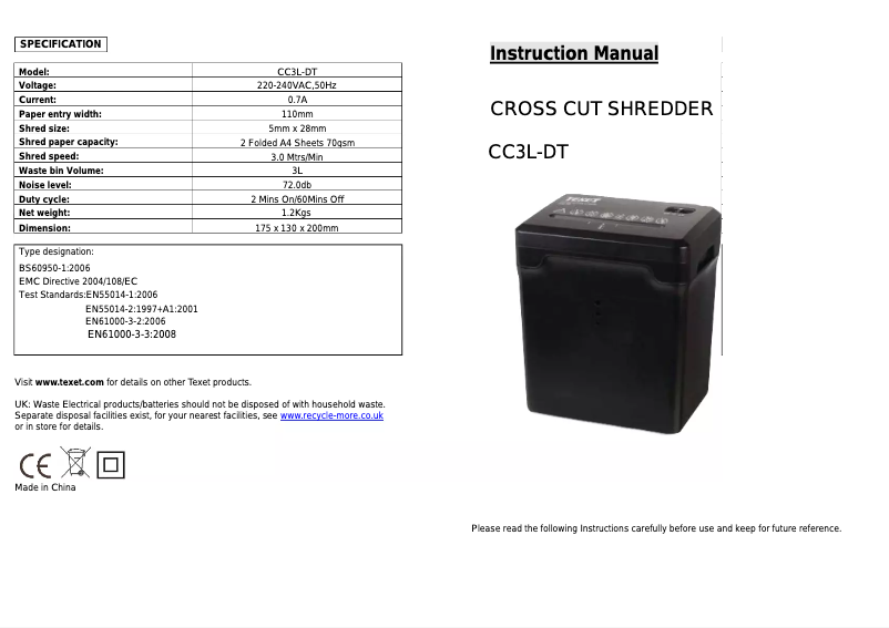 Image de la première page du manuel de l'appareil CC3L-DT