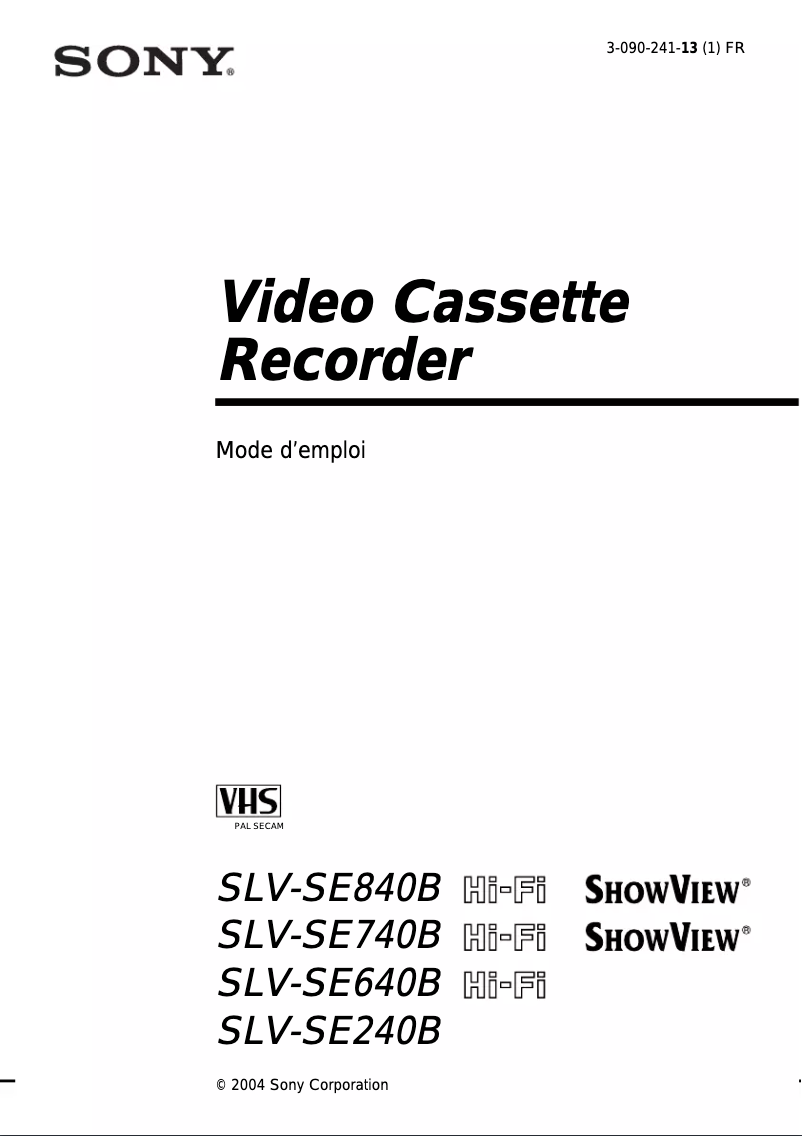 Image de la première page du manuel de l'appareil SLV-SE240B