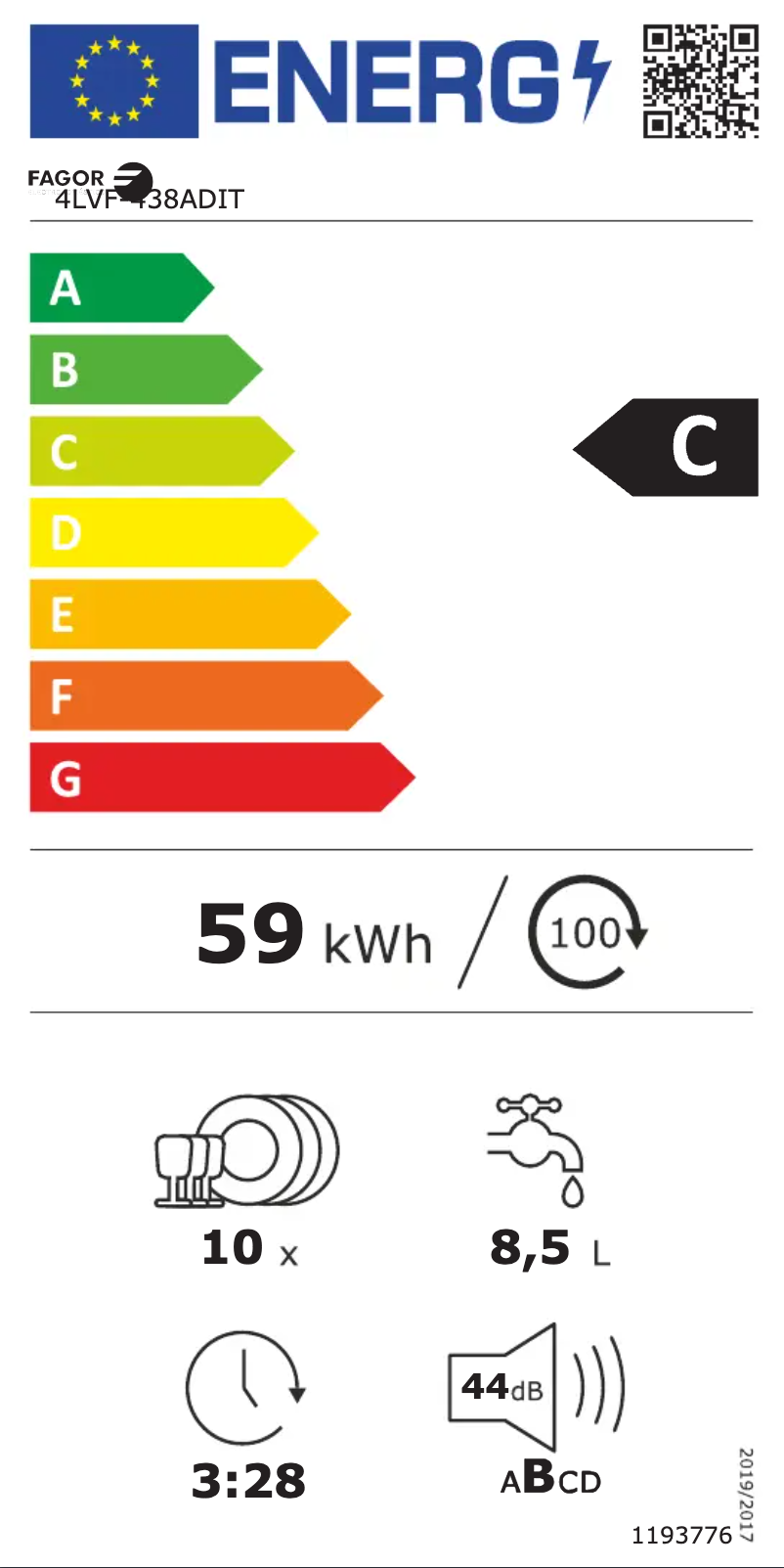 Page n°1 - Label énergétique Fagor 4LVF-438ADIT
