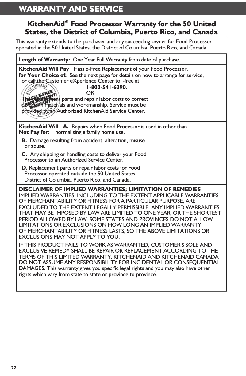 Page n°1 - Informations de garantie KitchenAid KFP1466