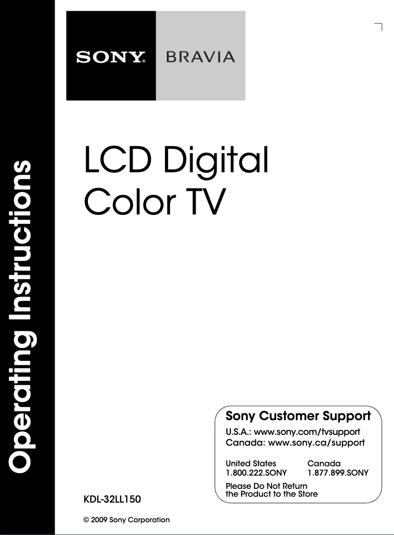 Page n°1 - Manuel utilisateur Sony Bravia KDL-32LL150