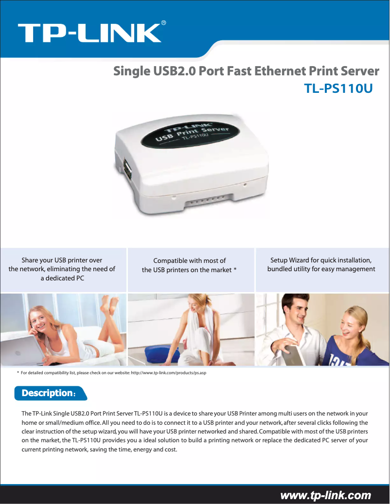 Page 1 de la notice Fiche technique TP-Link TL-PS110U