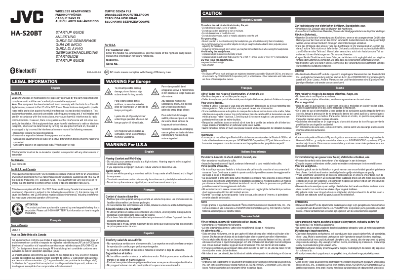 Image de la première page du manuel de l'appareil HA-S20BT