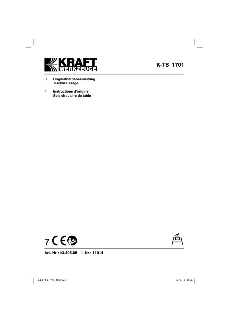 Page 1 de la notice Manuel utilisateur Kraft K-TS 1701