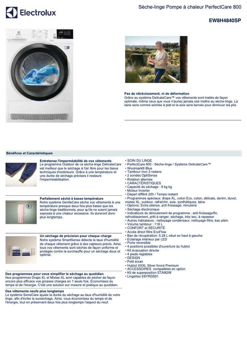 Page 1 de la notice Fiche technique Electrolux EW8H4840SP