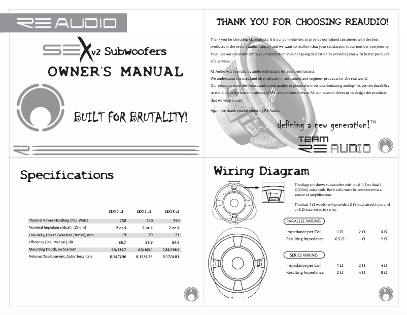 Page 1 de la notice Manuel utilisateur RE Audio SEXV2-10D2