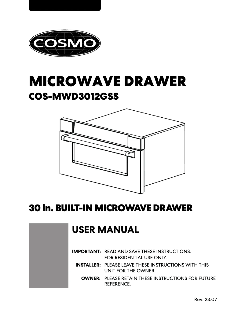Page n°1 - Manuel utilisateur Cosmo COS-MWD3012GSS