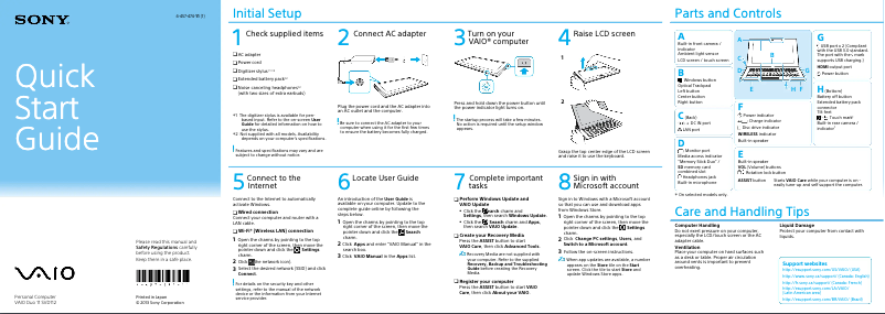Página 1 del manual Guía de instalación Sony Vaio Duo 11 SVD11223CXB