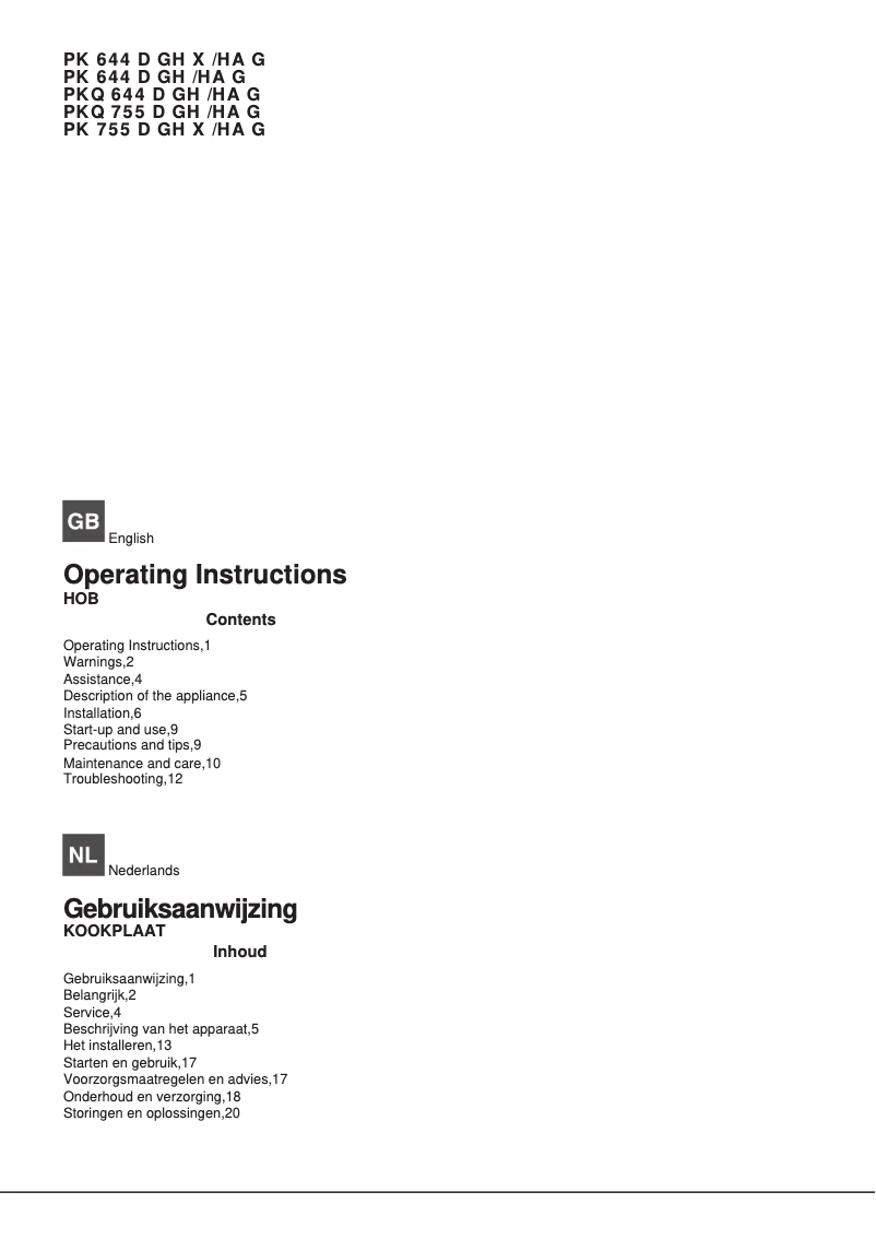 Page n°1 - Manuel utilisateur Hotpoint Ariston PKQ 755D GH (K)/HA G