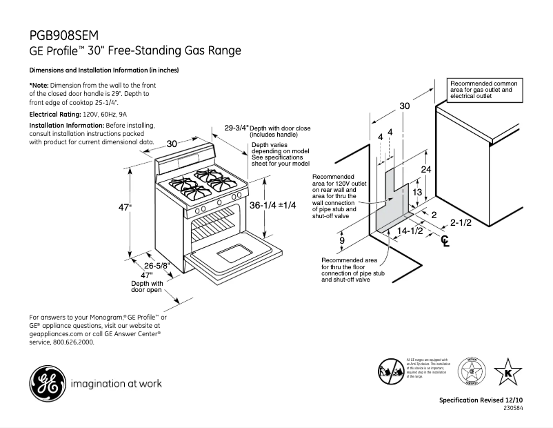 Page 1 de la notice Fiche technique GE PGB908SEMSS