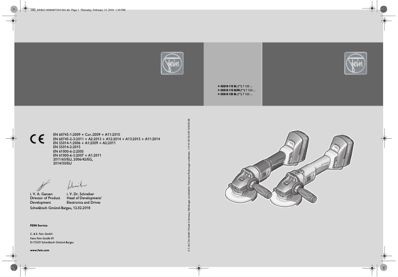 Página 1 del manual Manual de usuario Fein CCG 18-125 BL Select