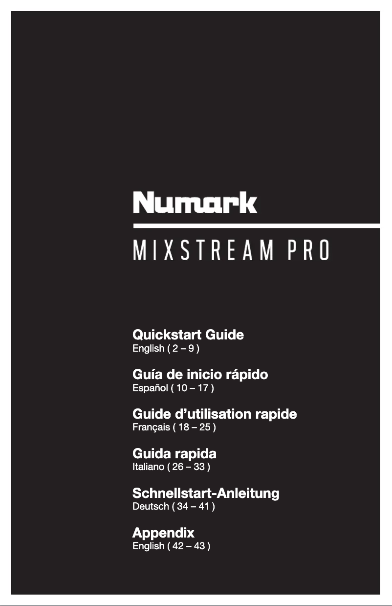 Page 1 de la notice Guide de démarrage rapide Numark Mixstream Pro