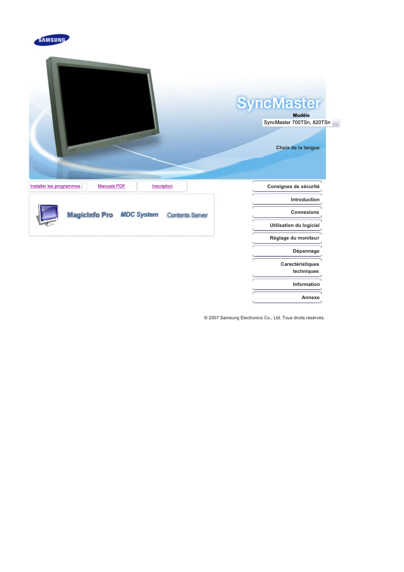Image de la première page du manuel de l'appareil SyncMaster 820TSn