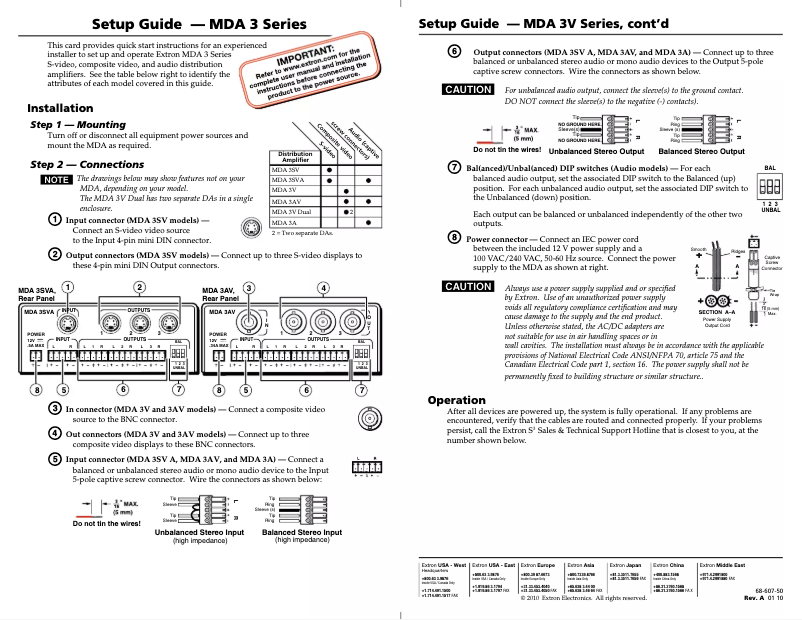Página 1 del manual Manual de usuario Extron MDA 3AV