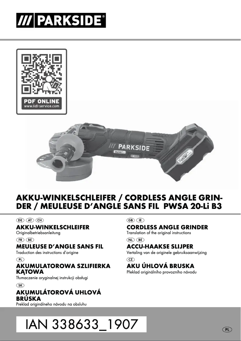 Page n°1 - Manuel utilisateur Parkside PWSA 20-Li B3