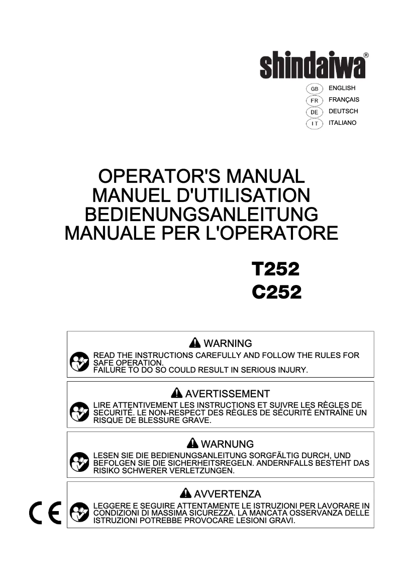 Page 1 de la notice Manuel utilisateur Shindaiwa T252