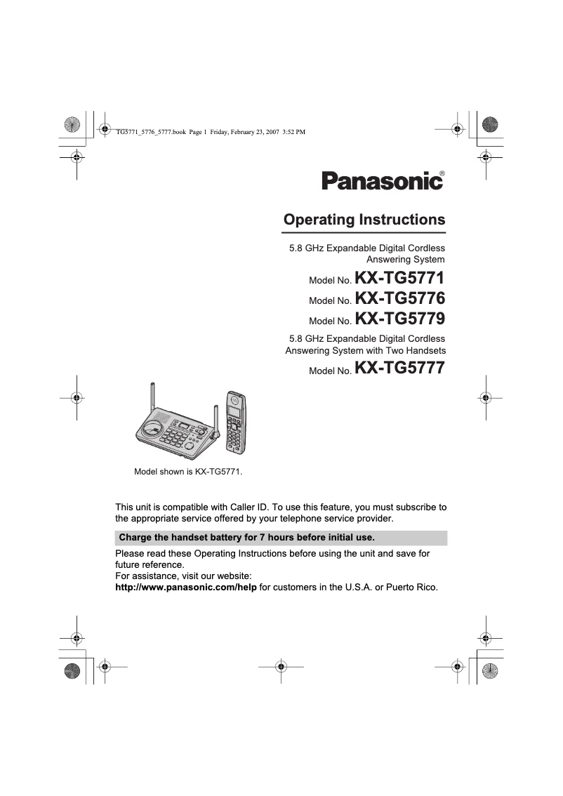 Imagen de la primera página del manual del dispositivo KX-TG5779