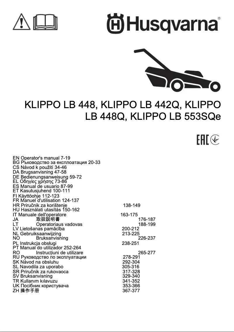 Page n°1 - Manuel utilisateur Husqvarna KLIPPO LB 553SQe