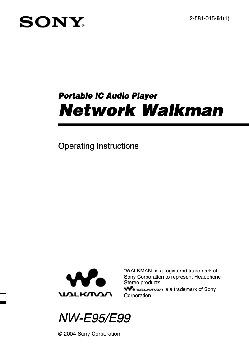 Page n°1 - Manuel utilisateur Sony Walkman NW-E99